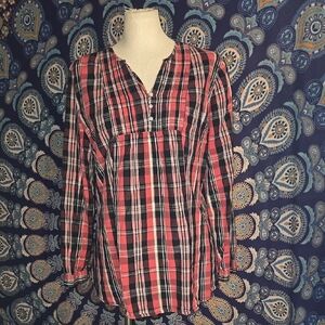 Bit & Bridle Plaid Tunic Top. Size Large.